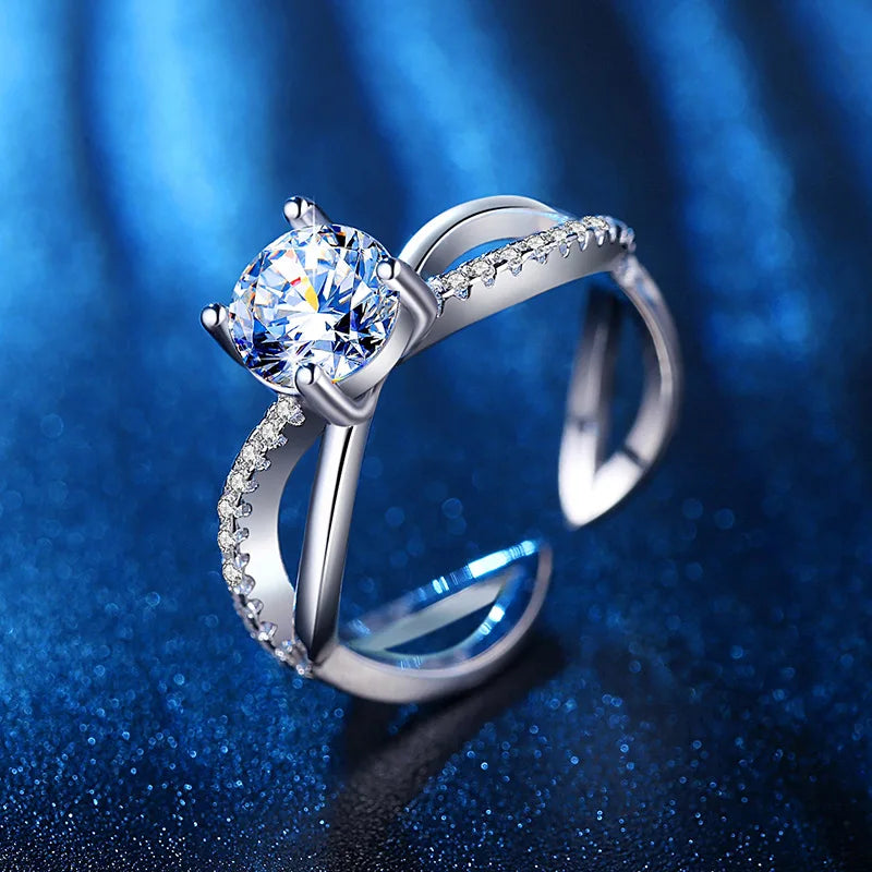 Fashion Latest Designs S925 Silver Plated Wedding Ring for Women Luxury Imitation Diamond Ring Wholesale Moissanite Diamond Ring