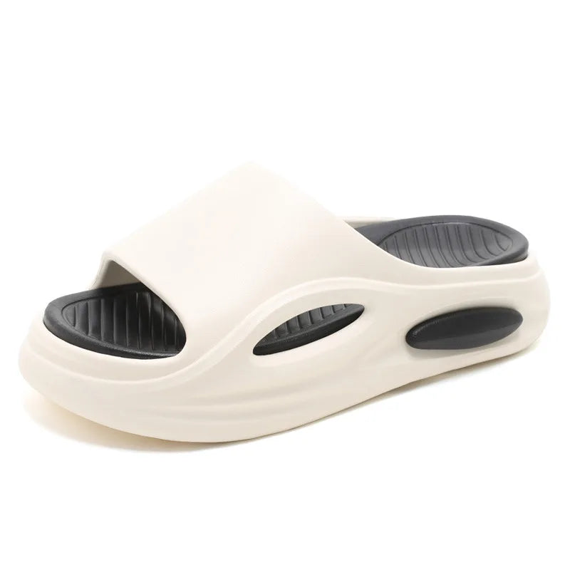 OEM Custom Summer Sports Logo Slides Men's White Black EVA Material Sports Slippers with Soft Thick Soles Beach Platform Design