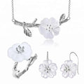 Custom 925 Sterling Silver Natural Crystal Jewelry Sets Rings Earrings Flower in the Rain Original Design for Women