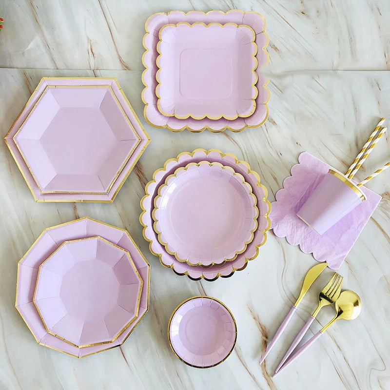 Party Supplies High Grade Durable Disposable Modern Paper Romantic Lavender Dinnerware Set Eco-friendly Valentine's Day Birthday