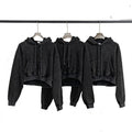 EH-022 Custom Embroidery Printing Stone Acid Wash Hoodie Vintage Short Style Cotton Crop Hoodie for Woman