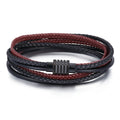 Fashion Man Leather Jewelry Stainless Steel Multi-strand Leather Wrap Bracelet for Man