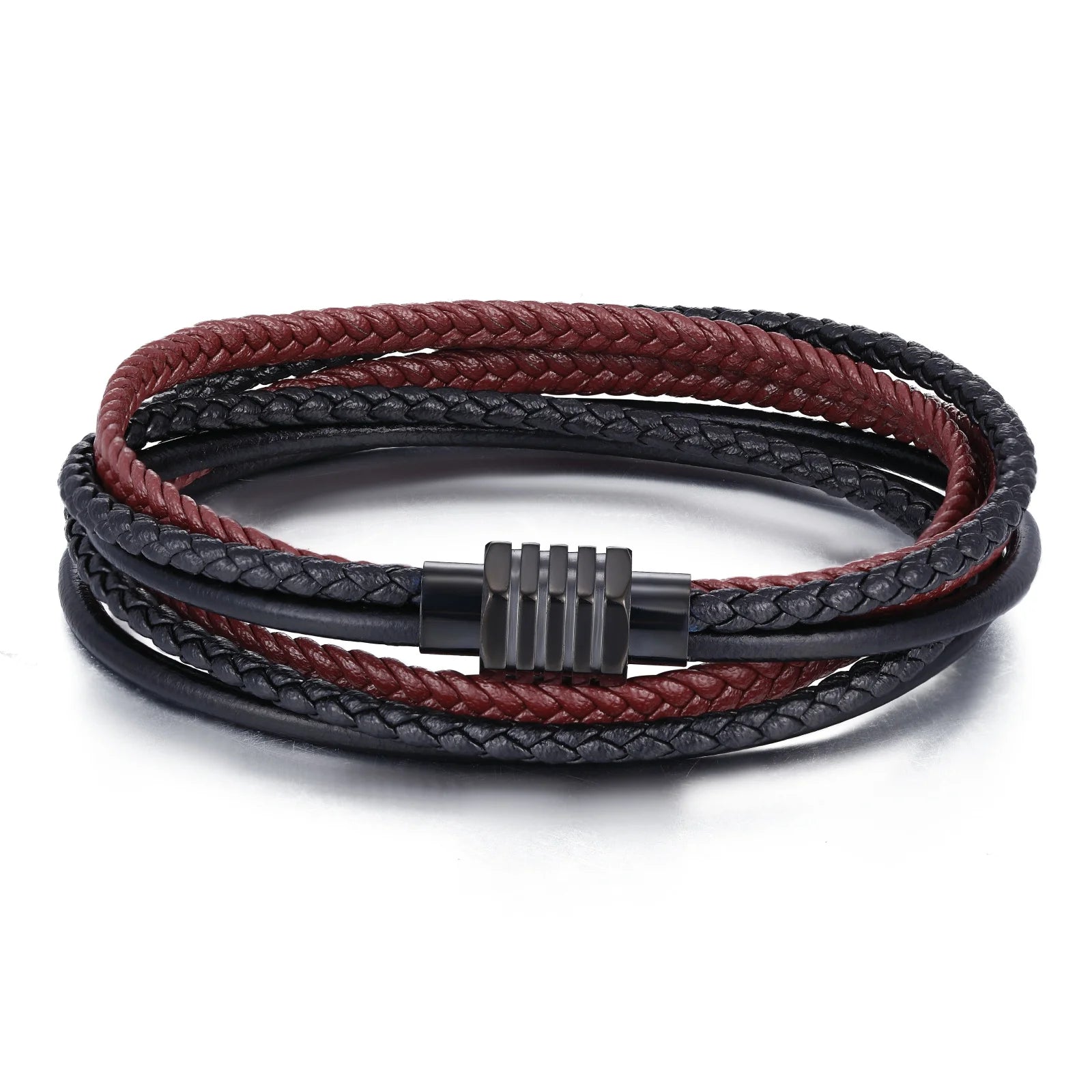 Fashion Man Leather Jewelry Stainless Steel Multi-strand Leather Wrap Bracelet for Man