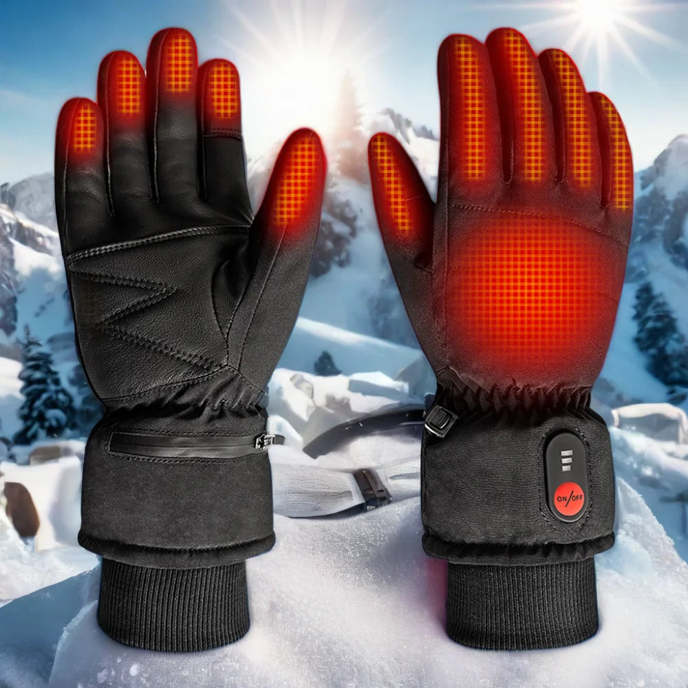 Premium Winter Thermal Gloves Touch Screen Heating Adjustable Temperature Electric Heated Gloves Ski Snowboarding Polyester Gold
