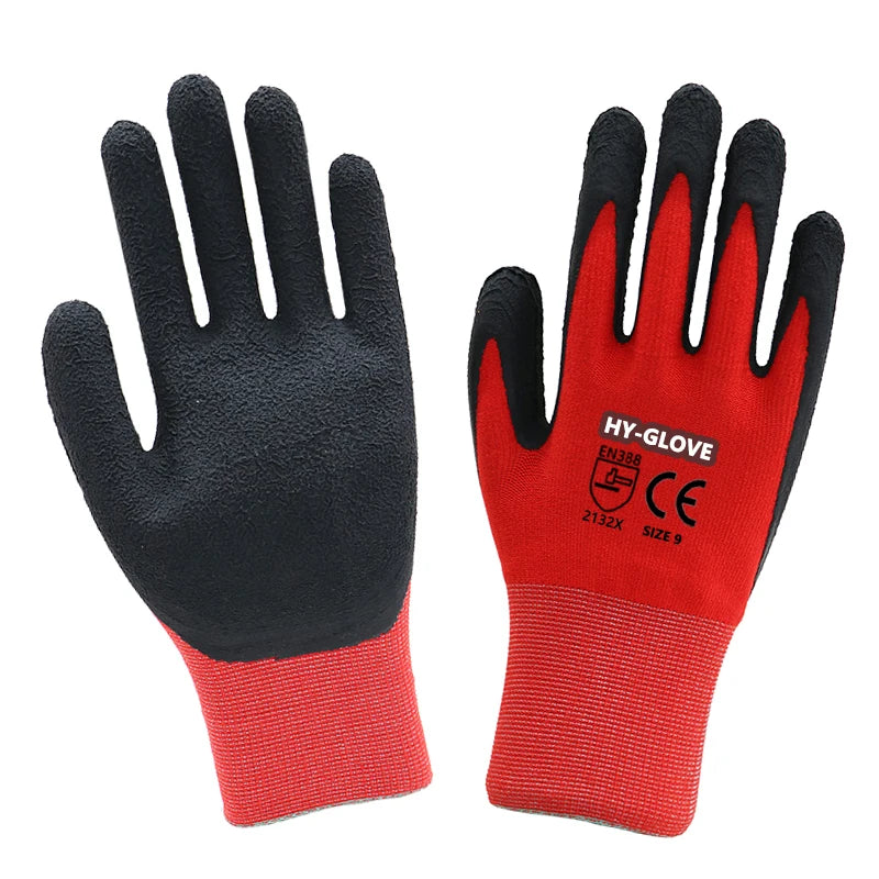 13 Gauge Polyester Crinkle Latex Palm Coated Work Safety Gloves 13g Waterproof Wrinkle Latex Gloves Construction CE Certificate