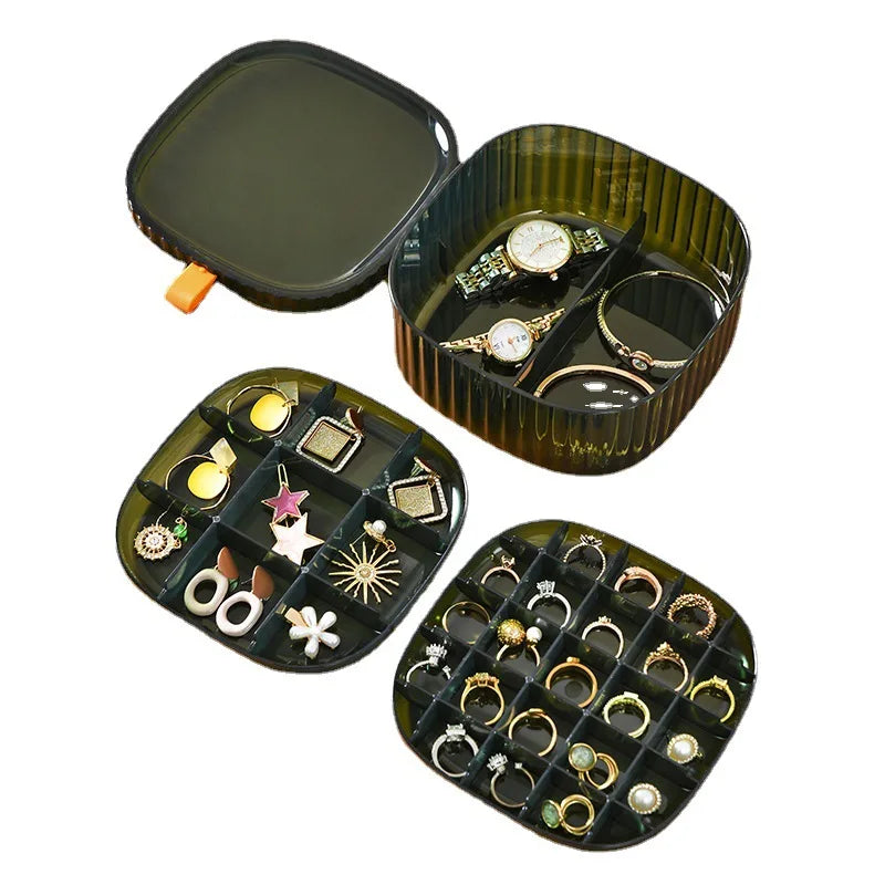 Jewel Bracelet  Ring Plastic Boxes Jewelry Earrings Case Transparent Plastic Multi-layer Ring Necklace Earrings Organizer