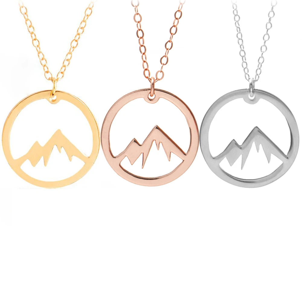 Mustard Seed Mountain Necklace 18K Gold Plated Jewelry Mountain Pendant Round Necklace Hilles Jewelry