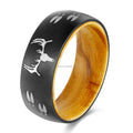POYA 8mm Oliver Wood Liner Black Stainless Steel Ring Laser Deer Design Unisex Religious Style for Wedding Gift Party