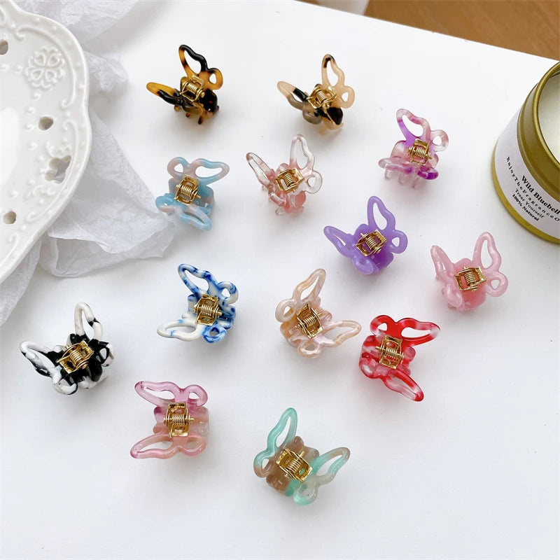 DOWELL 2022 Korean Wholesale Hollow Colorful Edge Clip Ponytail Acetate Mini butterfly Hair Claw Clips