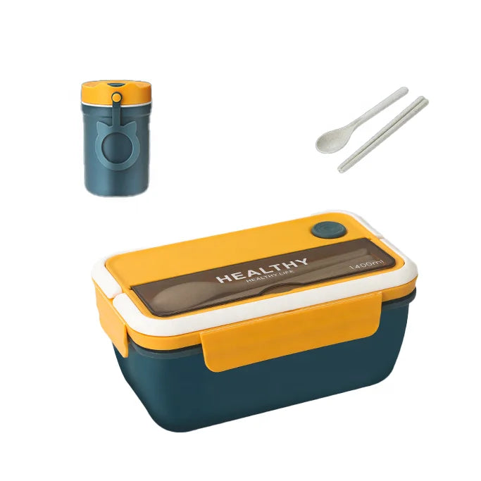 Multicolor Reusable Sealed PP Plastic Microwavable Food Storage Container Lunch Box Soup Cup for Kids 1400ml Bento with Handle