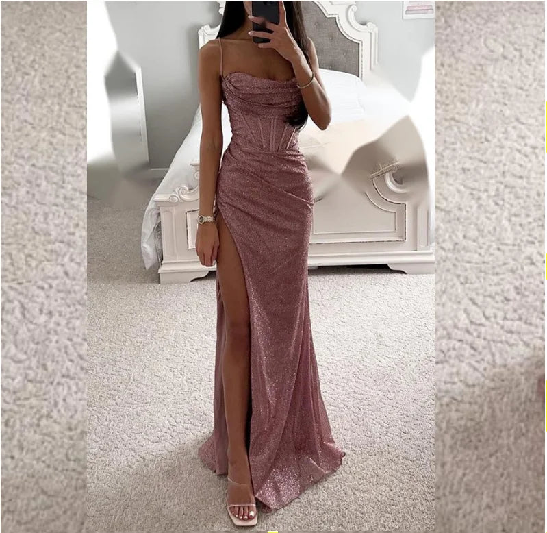 S-XL European and American New Party Fashion Sling Dress Loose Casual Slit Women's Dress
