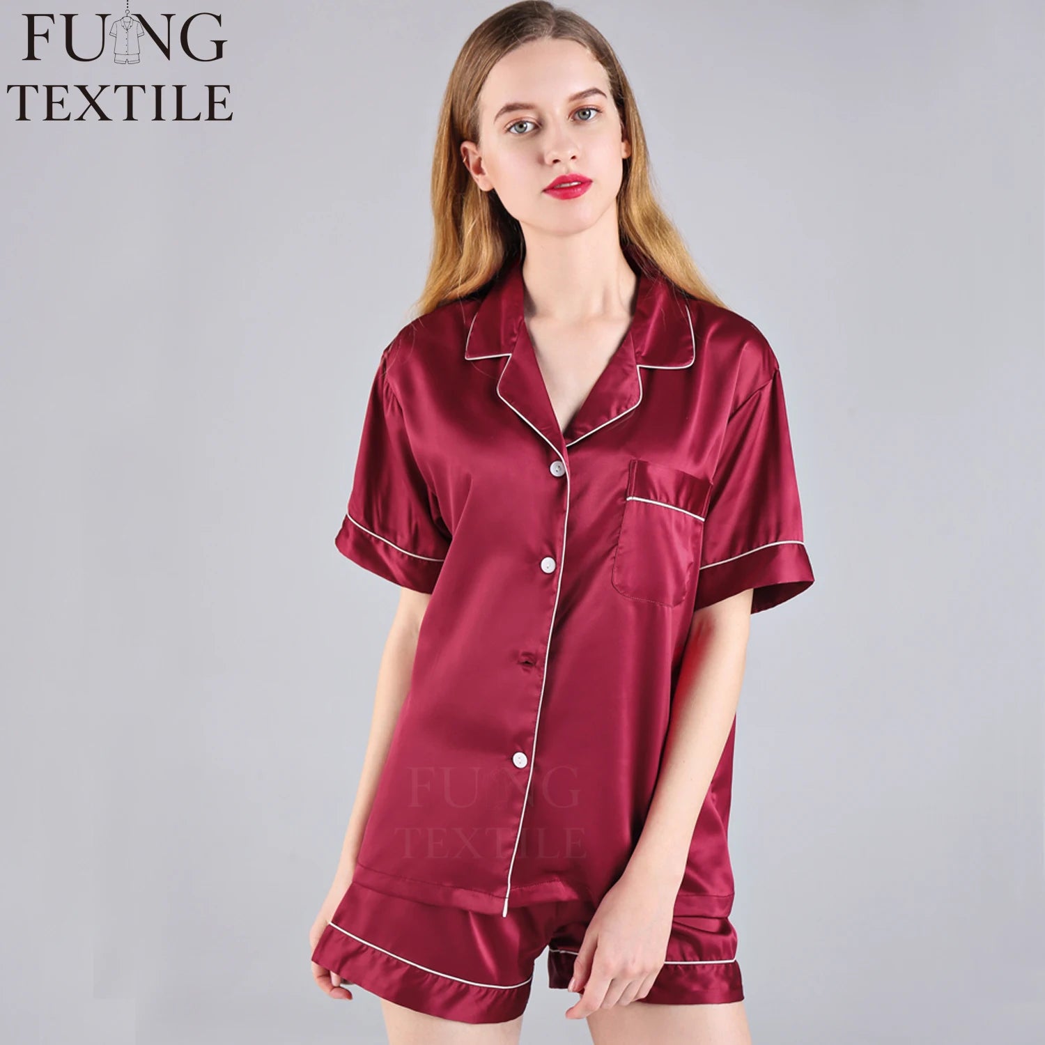 FUNG 3034 2025 Customized Women Clothing 80%polyester&20%spandex Pajamas Set Soft Fabric Short-sleeved Homewear