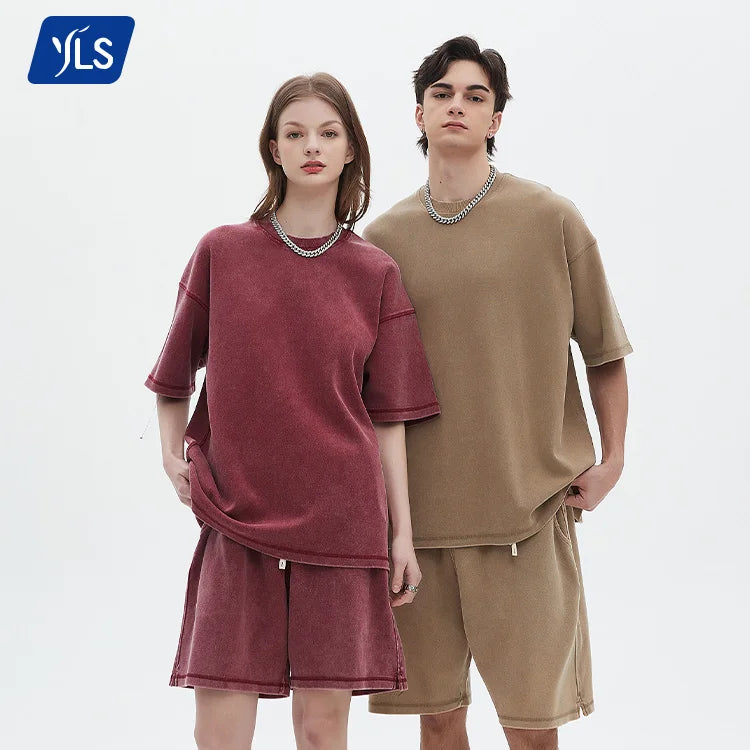 YLS1243 400 GSM Pique Men's Custom Casual Acid Wash Oversized T-Shirt Batik Wash T Shirt Unisex with Logo