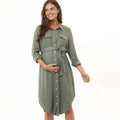 Custom Maternity Dress Shirts Casual Formal Linen Dusty Green Cotton Pregnancy Nursing Dress With Self Tie
