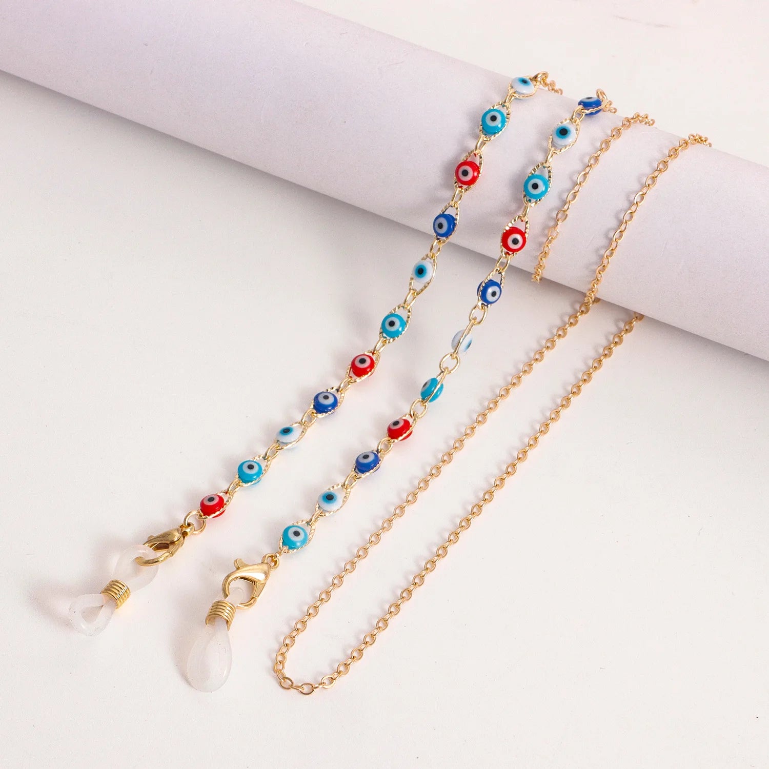 Gold Plated Stainless Steel Sunglasses Necklace Colorful Evil Eyes Beaded Facemask Chain High Quality Eyewear Lanyard