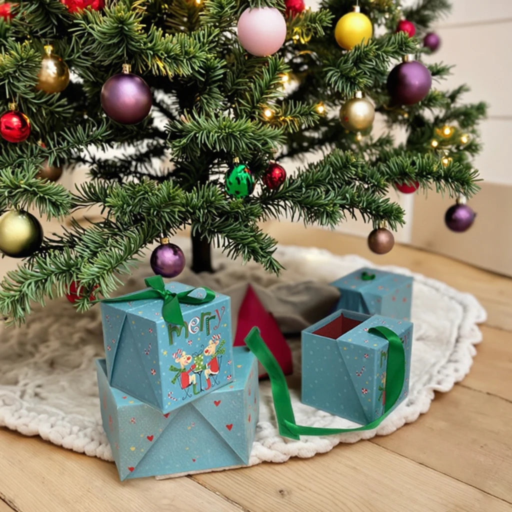 Merry Christmas 2-piece  Double Open Surprise Box Ribbon Square Christmas Gift Box Christmas Pattern Beautiful