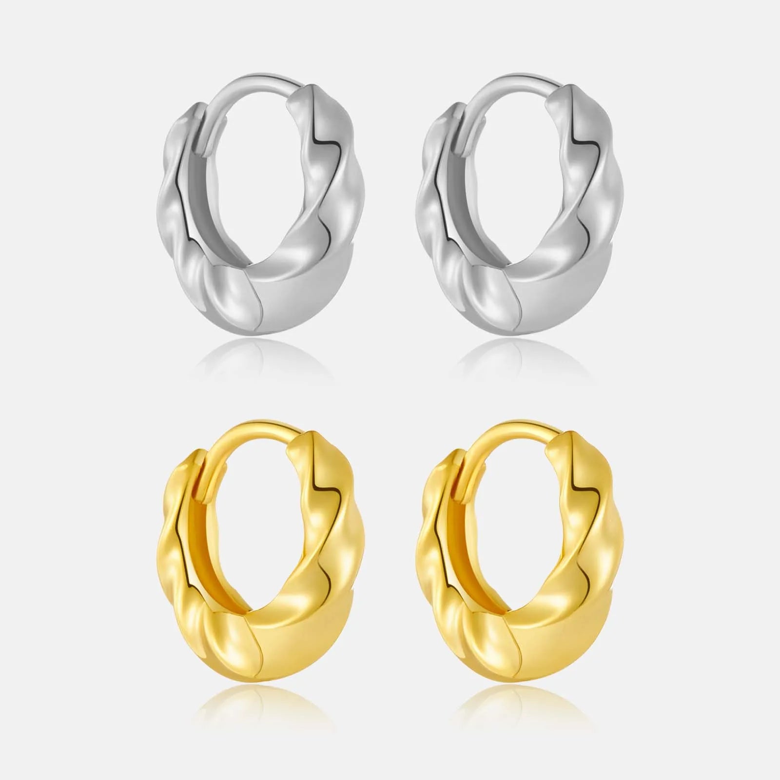 FUAMAY Dainty 925 Sterling Silver Hoop Earrings 18K Gold Plated Plain Twisted Chunky Earrings