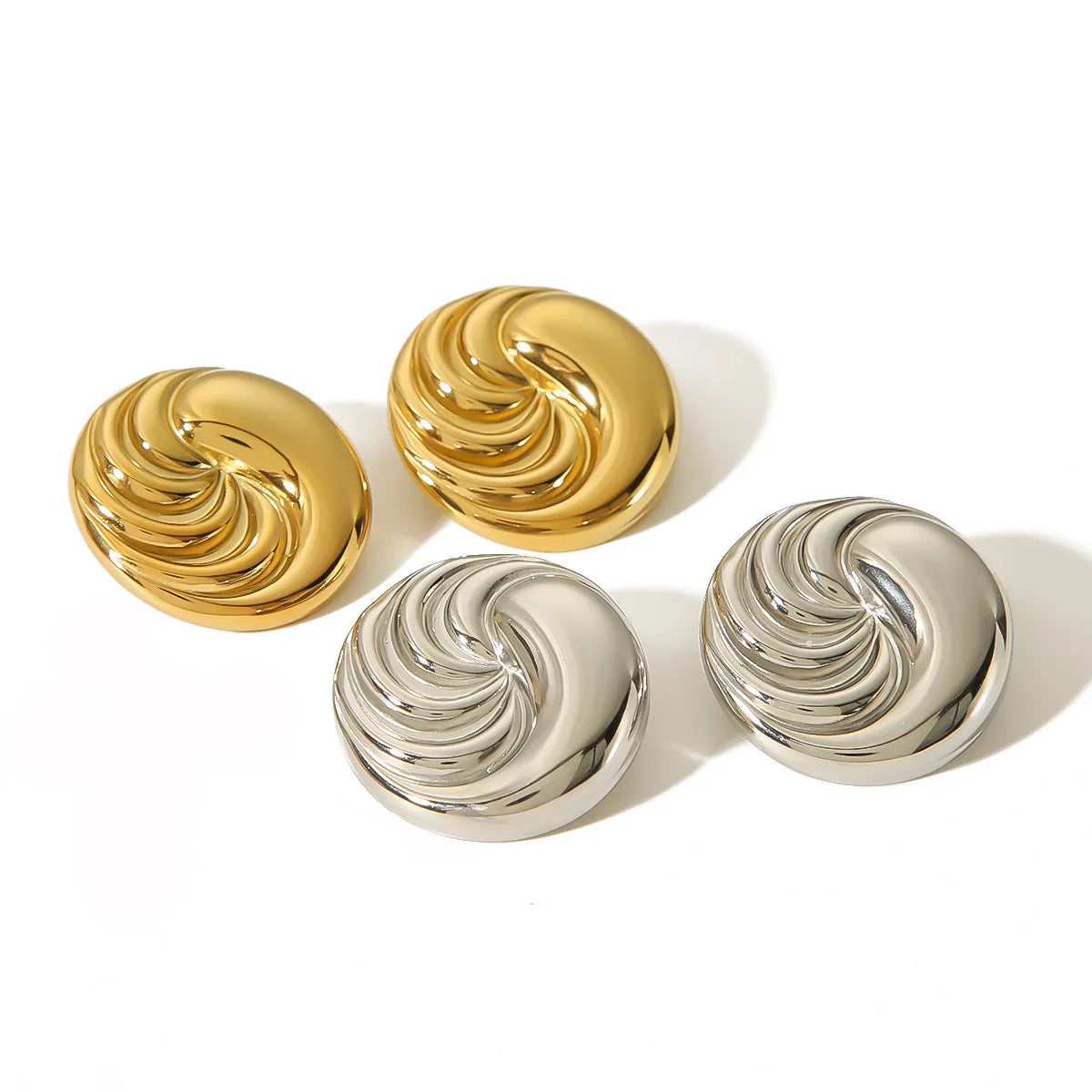 Trendy Fashion Statement Vortex Texture Geometric Round Stud Earrings Jewelry Non Tarnish Gold Plated Stainless Steel Earrings