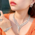 4Piece UAE Women Unique Leaf Shape African Multi Color CZ Necklace Earring Luxury Statement Wedding Party Jewelry Set for Brides