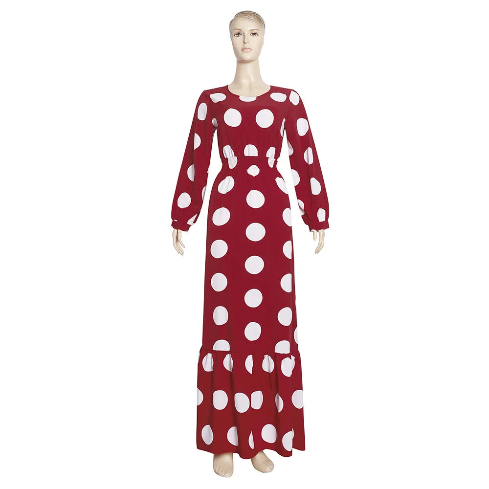 Islamic Polka Dot Ruffle Dress Large Size Women's Clothing Fashion Dress Chiffon Long Sleeve Polka Dot Dress