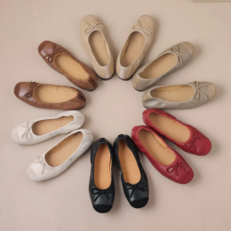 Wholesale Soft Sole Slip-On Winter Summer Fashion Trend Custom Logo Genuine Leather Cushioned Comfort Foldable Women Ballet Flat