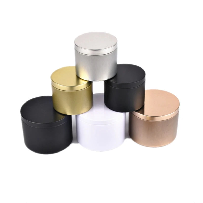 4oz 6oz 8 oz Seamless Round Black Gold Tin Candle Vessels Scented Candle Can Tin