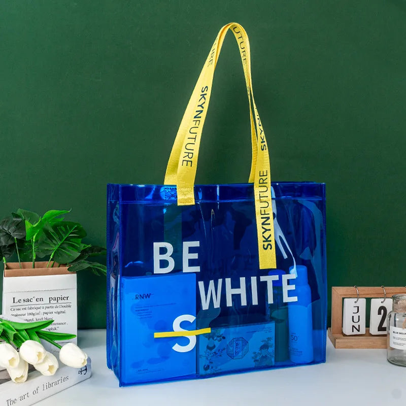 Custom Women Clear Vintage Tote Bag Waterproof PVC Transparent Jelly Bag Shopper Fashion Shoulder Shopping Plastic Bag
