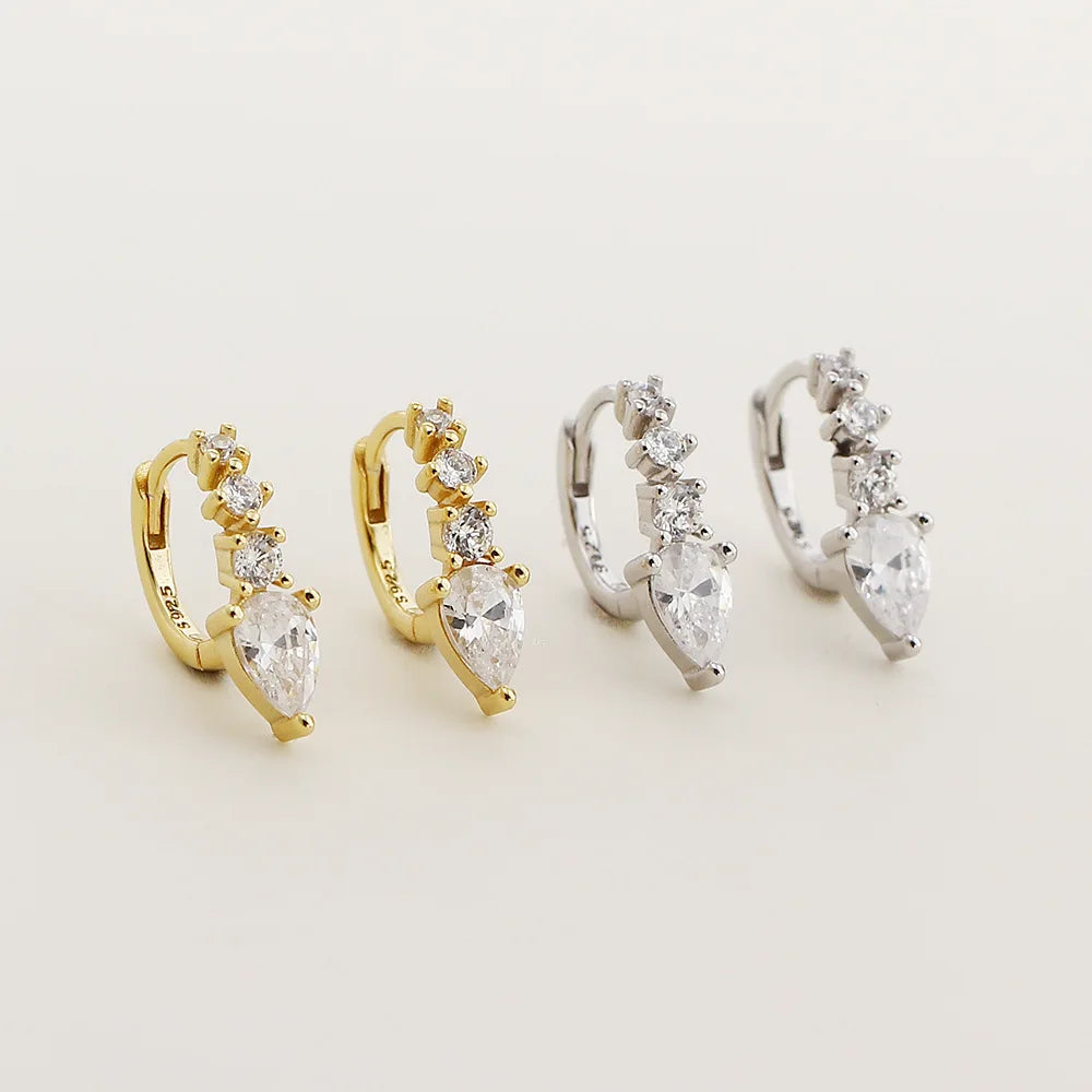 New Wholesale Fashion Jewelry 925 Sterling Silver Water Drop Shape Zircon Gold Plated Hoop Earrings Jewelry for Women