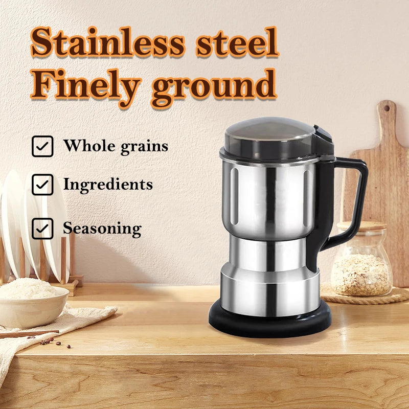 Stainless Steel Portable Coffee Grinder High-Power Electric-Fine Dry Mill Kettle Design 500g Capacity Modern for Families