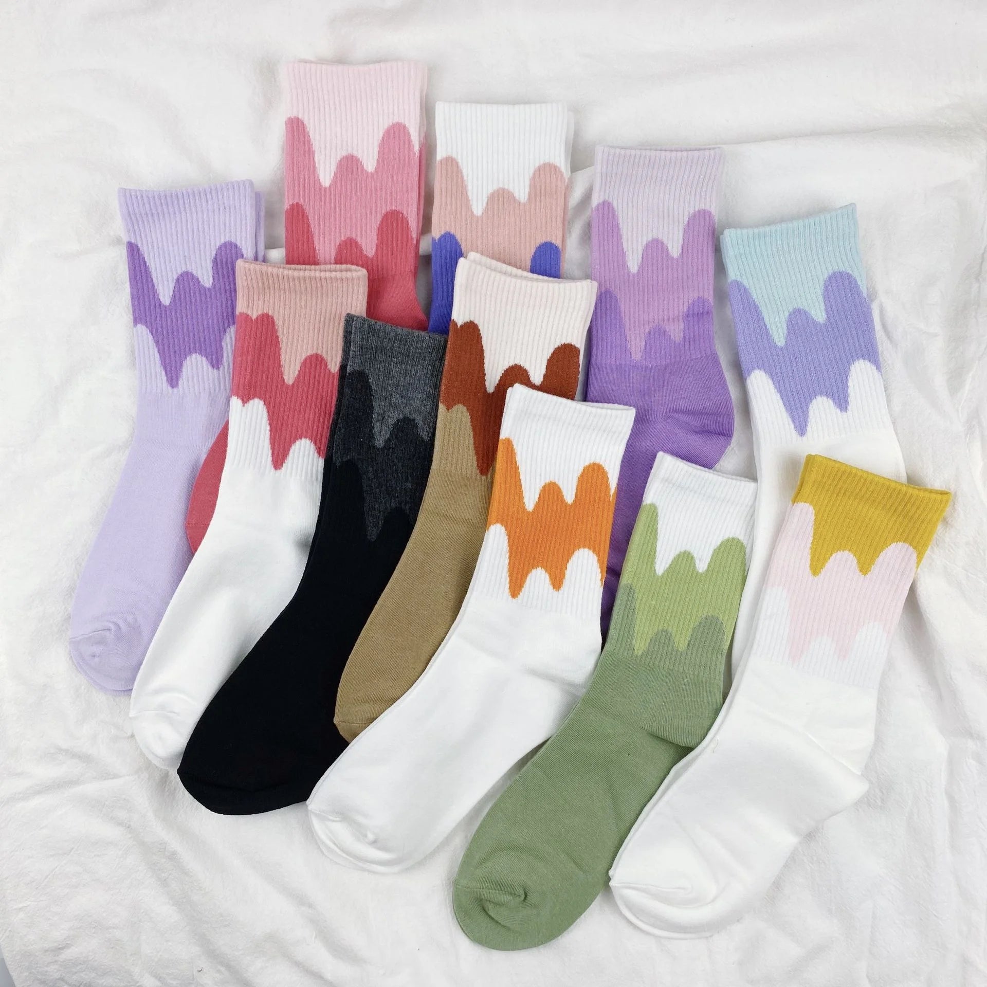 Hf Women's Floral Pattern Comfortable Flow Knitting 100% Cotton Crew Socks/Stockings Breathable for Spring Season