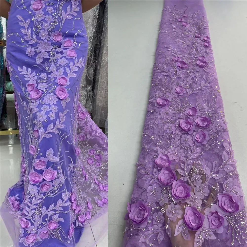 Wholesale Lace Bead Tube Sequin Embroidery Flower Fabric Flower Mesh Embroidery Women Wedding Dress Fabric