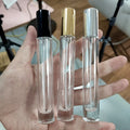 Hot Selling Fashion 10ml Thick Glass Perfume Spray Bottle with Black Silver Gold Aluminum Sprayer Pump 100pcs Screen Printing