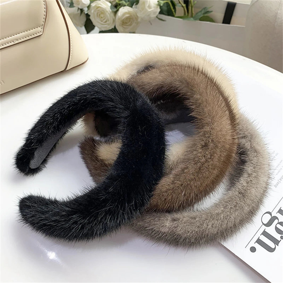 Women Ladies Luxury Mink Fur Headband Hair Band Hair Hoop Headwear Fashion Hair Accessory
