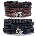 Hand Woven Leather Charm Bracelets 3pcs/set Fashionable Braided Wristbands with Life Tree Charm