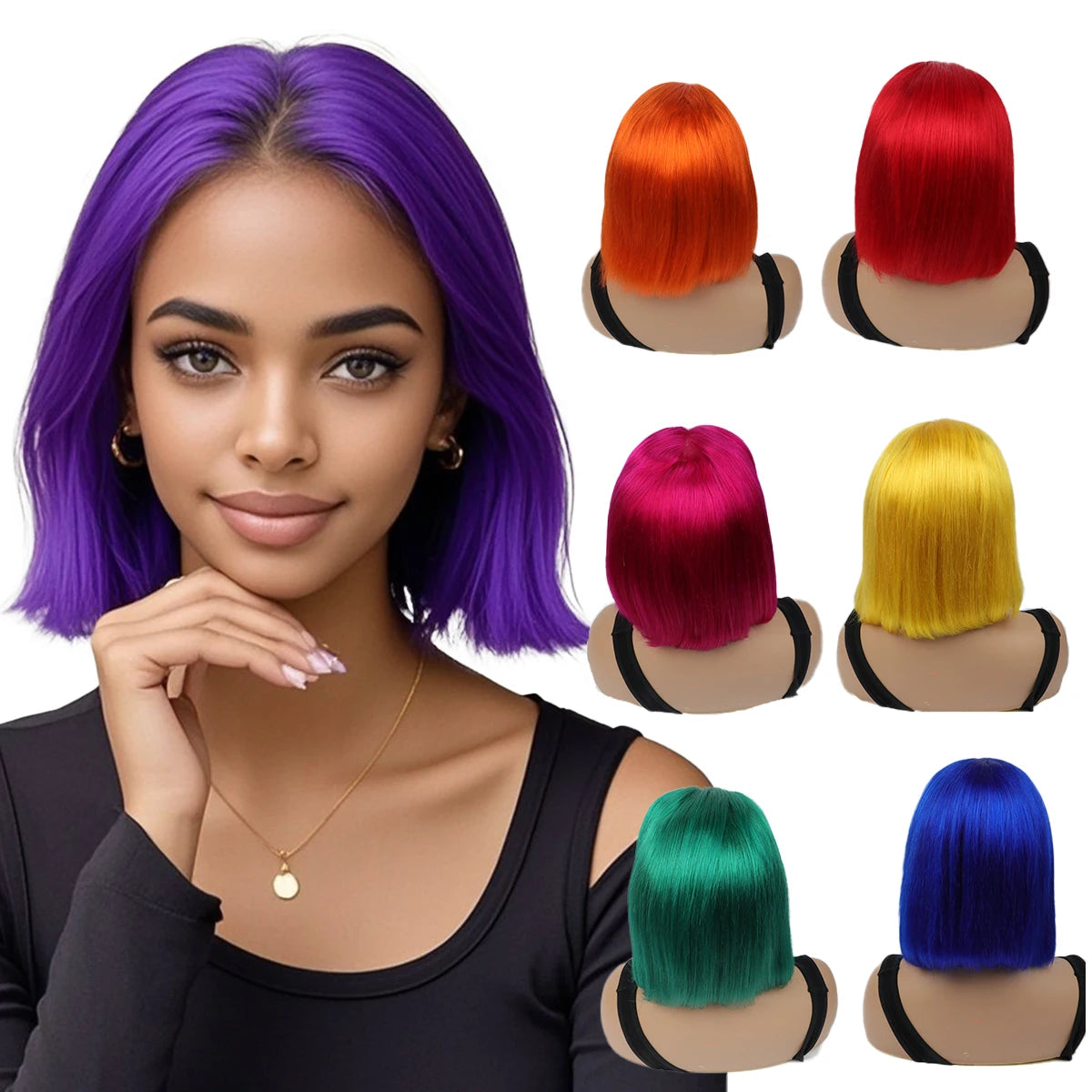 13x4 Brazilian Hair Lace Front Short Bob Wig Transparent for Lace Glueless 180% Density Straight Purple Remy 8inch