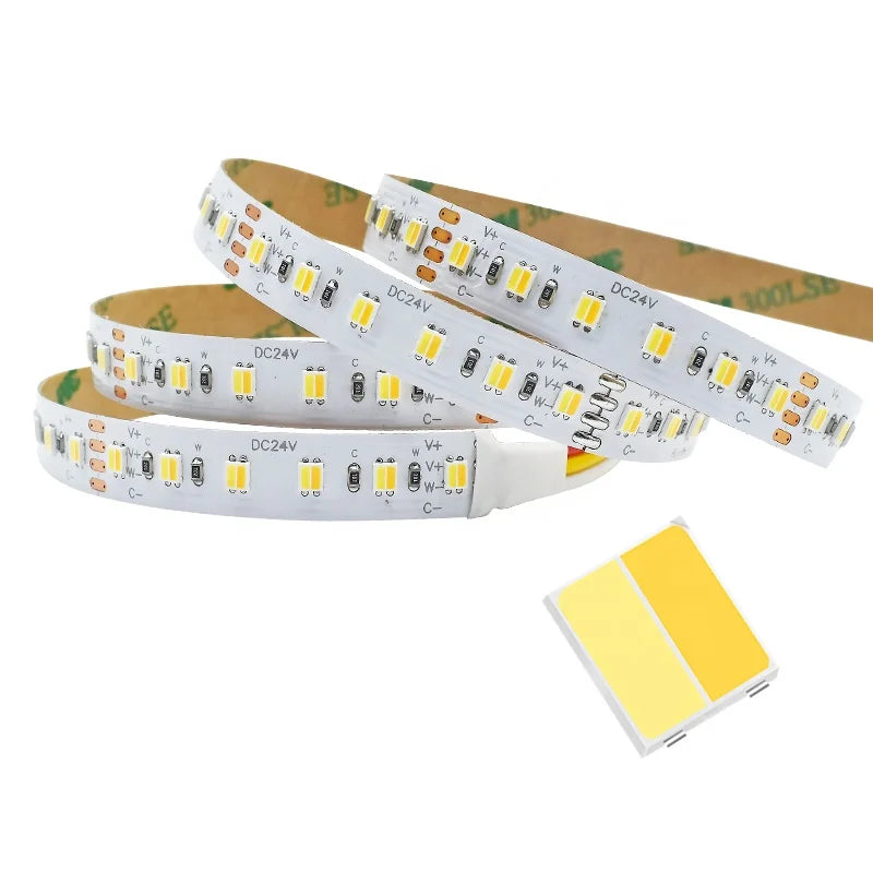 SMD2835 2 in 1 CCT LED Light Strips DC24V 12W High CRI90 Tunable Flexible LED Stripe for Smart Home Lights