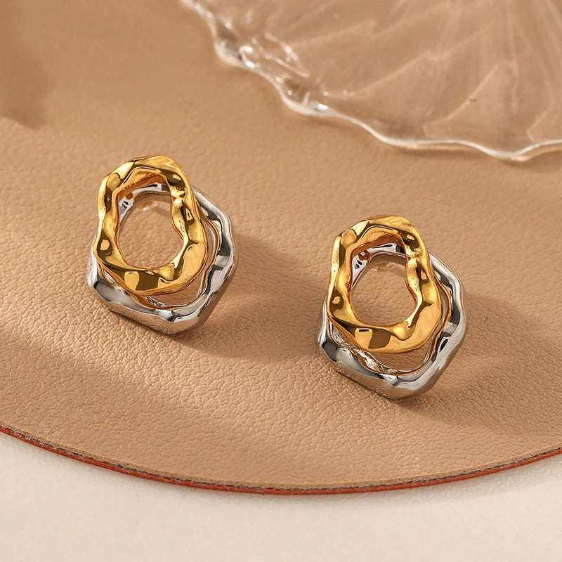 Fashion Jewelry Earrings Double Two Tone Earring Irregular Hoops Geometric Stud Earrings