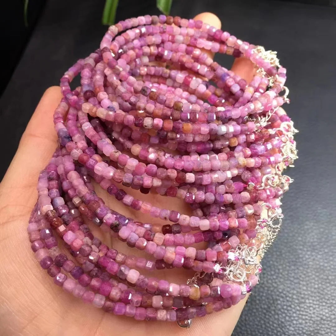 Natural Raw Crystal Gemstone  Jewelry Pink Tourmaline clear Quartz Faceted 925 Sterling Silver Bracelets