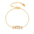 Simple Stainless Steel Waterproof Jewelry 18k Gold Plated Heart Shaped Zircon Letters MOM Bracelet Gift YF6065