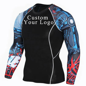 Men Long Sleeve Quick Dry Compression Shirts Rash Guard Bjj Rashguard MMA Rash Guards