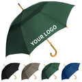 Promotional Popular Fashion Custom Logo Printing J Hook Wooden Handle Windproof Long Straight Stick Umbrella for Men and Women