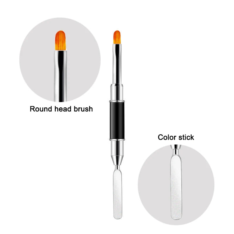 2023 Double Head Pen Pink and Black Color Handle Nail Pusher Gel Nail Brush for Nail Tool