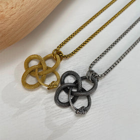 Viking Rune Nordic Amulet Stainless Steel World Snake Pendant Pagan Spiritual Gold Silver Twining Snake Necklace Men Jewelry
