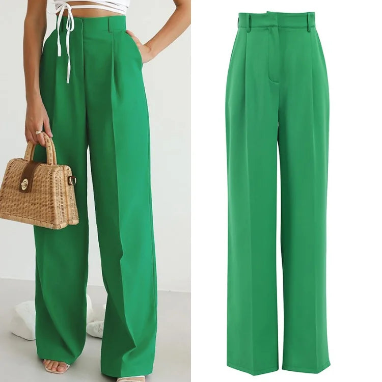 Enyami Work Leisure Ladies High Waist Palazzo Pants Women Business Casual Pocket Official Trousers for Ladies