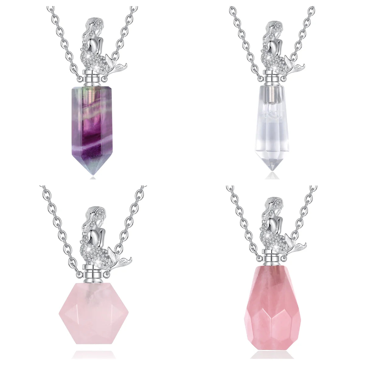 Merryshine Healing Crystal Stone Gemstone Aromatherapy Essential Oil Diffuser Perfume Bottle Scent Oil Pendant Necklace