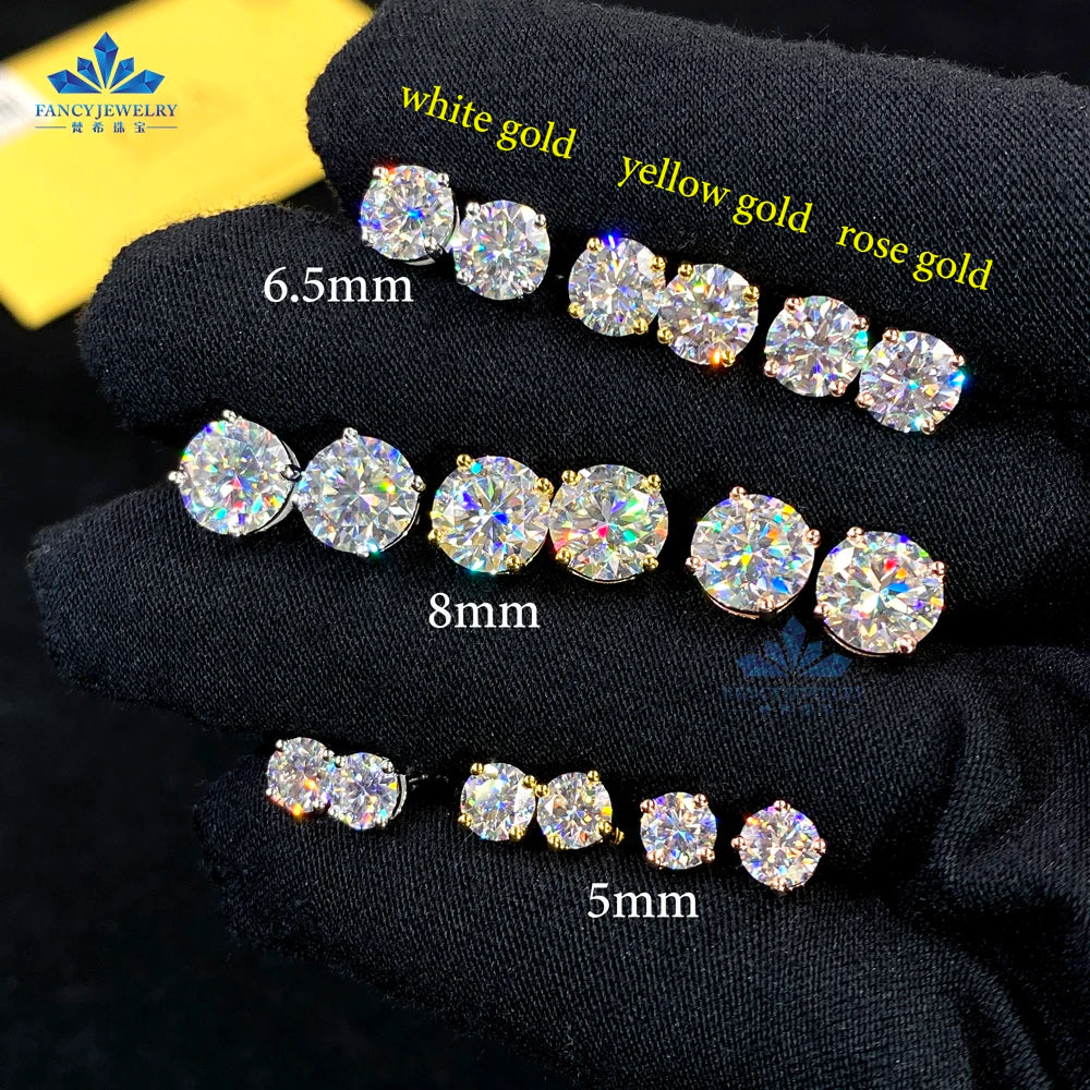 Classic Fashion Jewelry Stud Earrings 0.5CT/1.0CT/2.0CT VVS Green Purple Pink Yellow Red Black Moissanite Earrings