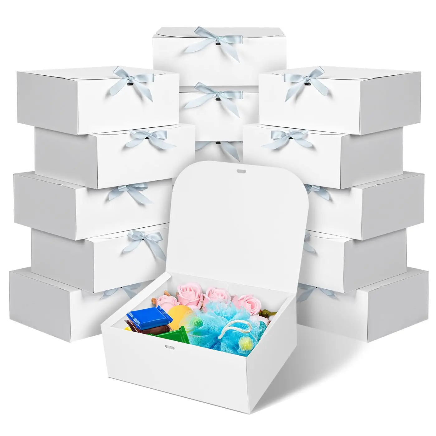Customizable Kraft Paper Corrugated Gift Boxes with Ribbon Extension for Shipping and Packaging Candles Includes Lids