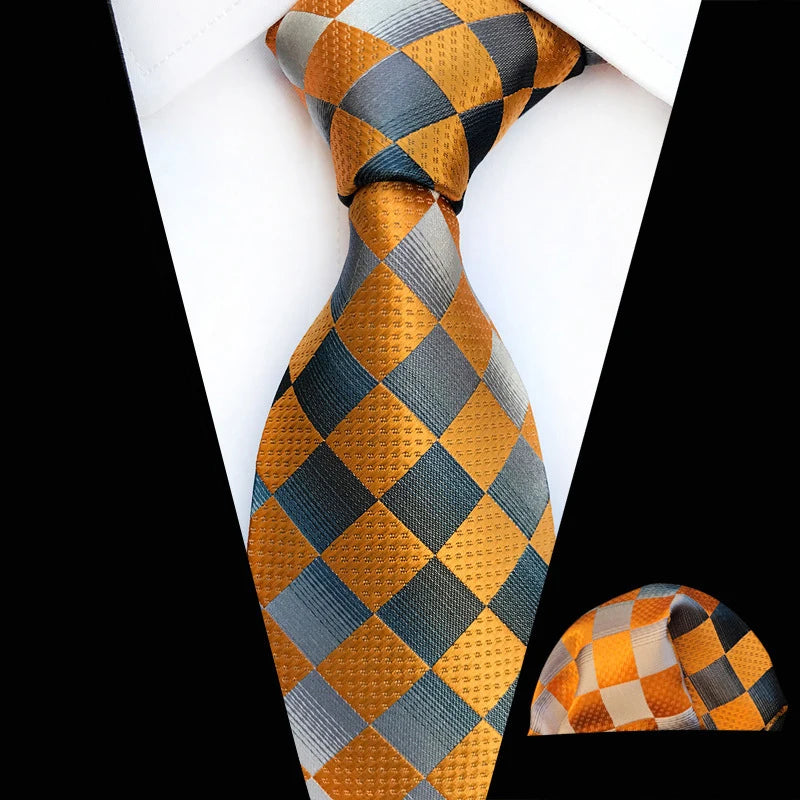 Green Yellow Plaid Mens Ties and Pocket Square Gift Set Custom Neckties for Men Polyester Wedding Men's Suit Tie Handkerchief