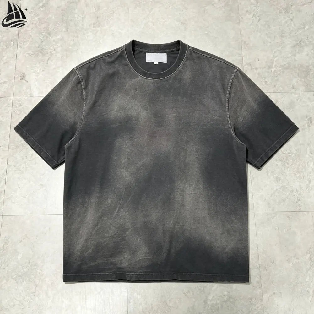 Custom Heavyweight Streetwear Boxy Cropped t Shirt 100% Cotton Screen Dtg Printing Tshirt Mens Acid Wash Graphic Box T-shirt