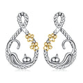 Isunni Original Design S925 Sterling Silver Cute Lazy Cat Stud Earrings for Women